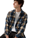 Jackson Worker Overshirt in Warwick Plaid Vintage Indigo Flannel
