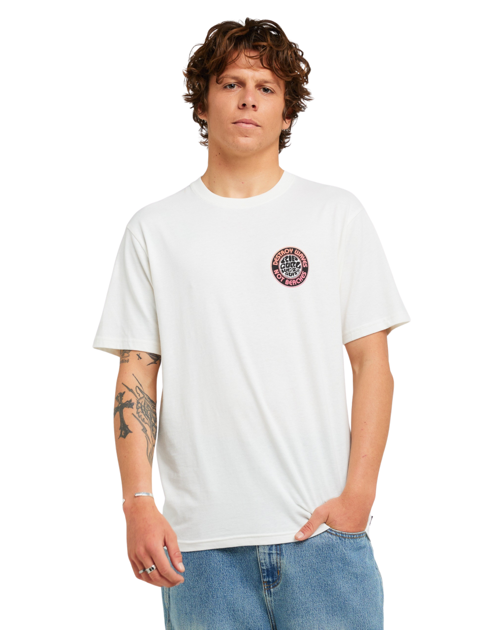 The Rip Curl Mens Destroy Series T-Shirt in Bone