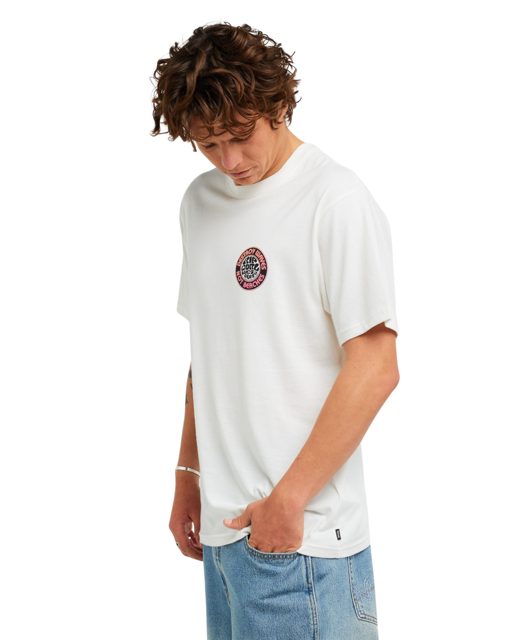 The Rip Curl Mens Destroy Series T-Shirt in Bone