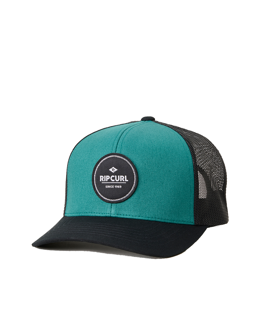 The Rip Curl Mens Routine Curve Trucker Cap in Black & Blue