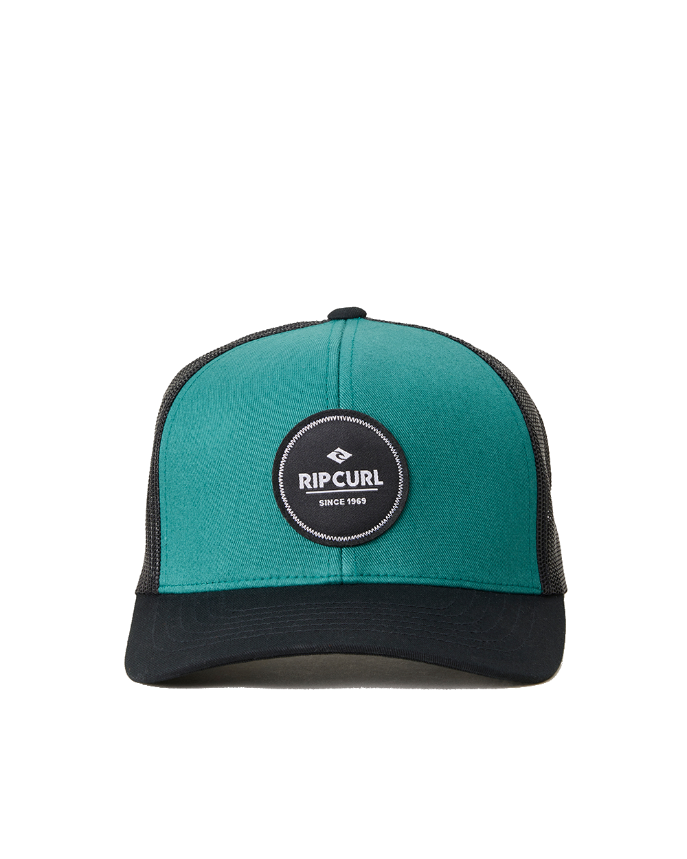 The Rip Curl Mens Routine Curve Trucker Cap in Black & Blue