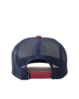 The Rip Curl Mens Routine Curve Trucker Cap in White, Navy & Red