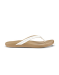 The Olukai Womens Ho‘ōpio Maluā Flip Flops in Bright White & Warm Sand