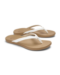 The Olukai Womens Ho‘ōpio Maluā Flip Flops in Bright White & Warm Sand