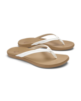 The Olukai Womens Ho‘ōpio Maluā Flip Flops in Bright White & Warm Sand