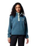 The Columbia Womens Helvetia II Cropped Half Snap Fleece Jacket in Everblue, Crushed Blue & Citron Haze