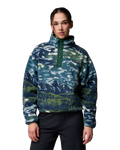 The Columbia Womens Helvetia II Printed Cropped Half Snap Fleece Jacket in Everblue Sisters & Rain Forest