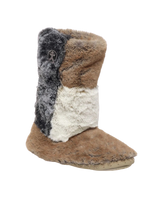 Florence Longer Length Luxury Faux Fur Slipper Boots in Patchwork Sable