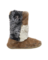 Florence Longer Length Luxury Faux Fur Slipper Boots in Patchwork Sable