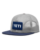 The Yeti Mens Velcro Badge Flat Brim Mesh Cap in Grey & Navy