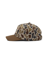 Woven Flat Brim Snapback Cap in Camo