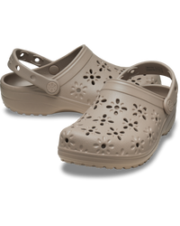 Classic Floral Cut Out Clogs in Taupe