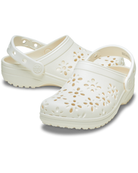Classic Floral Cut Out Clogs in Chalk