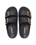 The Crocs Womens Metallic Buckle Saturday Sandals in Black