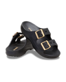 The Crocs Womens Metallic Buckle Saturday Sandals in Black