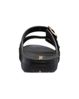 The Crocs Womens Metallic Buckle Saturday Sandals in Black