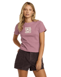 The RVCA Womens That Balance Baby T-Shirt in Winter Orchid