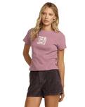 The RVCA Womens That Balance Baby T-Shirt in Winter Orchid
