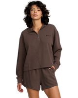 The RVCA Womens Glory Waffle Sweatshirt in Brown Bear