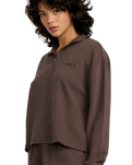 The RVCA Womens Glory Waffle Sweatshirt in Brown Bear