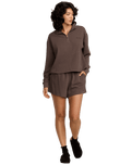 The RVCA Womens Glory Waffle Sweatshirt in Brown Bear
