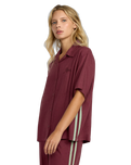 The RVCA Womens SYD Stripe Shirt in Wine