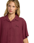The RVCA Womens SYD Stripe Shirt in Wine