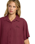The RVCA Womens SYD Stripe Shirt in Wine