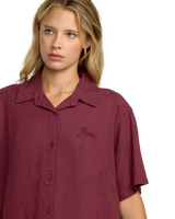 The RVCA Womens SYD Stripe Shirt in Wine