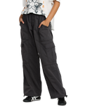 The RVCA Womens Stowaway Cargo Trousers in Washed Black