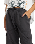 The RVCA Womens Stowaway Cargo Trousers in Washed Black