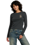 The RVCA Womens Fortune Long Sleeve T-Shirt in Washed Black