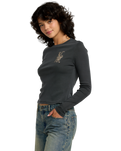 The RVCA Womens Fortune Long Sleeve T-Shirt in Washed Black