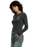 The RVCA Womens Fortune Long Sleeve T-Shirt in Washed Black