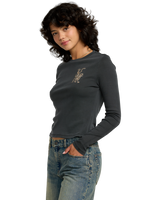 The RVCA Womens Fortune Long Sleeve T-Shirt in Washed Black