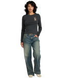 The RVCA Womens Fortune Long Sleeve T-Shirt in Washed Black