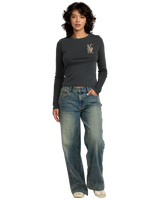 The RVCA Womens Fortune Long Sleeve T-Shirt in Washed Black
