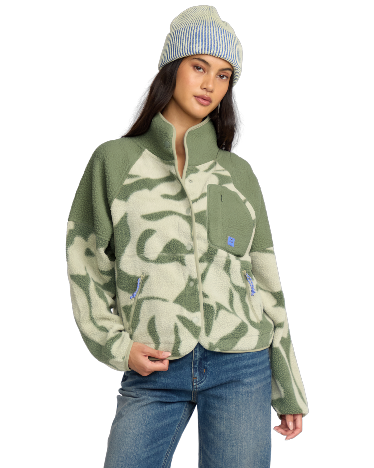 The Billabong Womens Adventure Division Popoyo Snap Fleece Jacket in Seagrass
