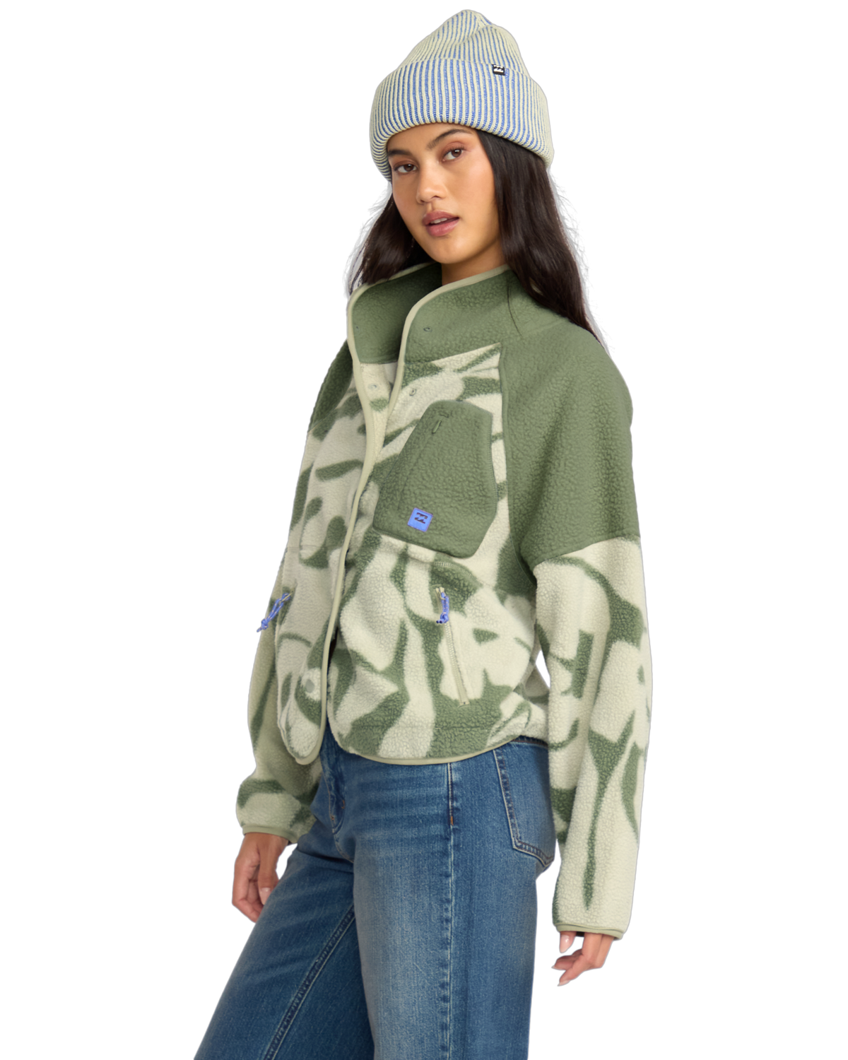 The Billabong Womens Adventure Division Popoyo Snap Fleece Jacket in Seagrass