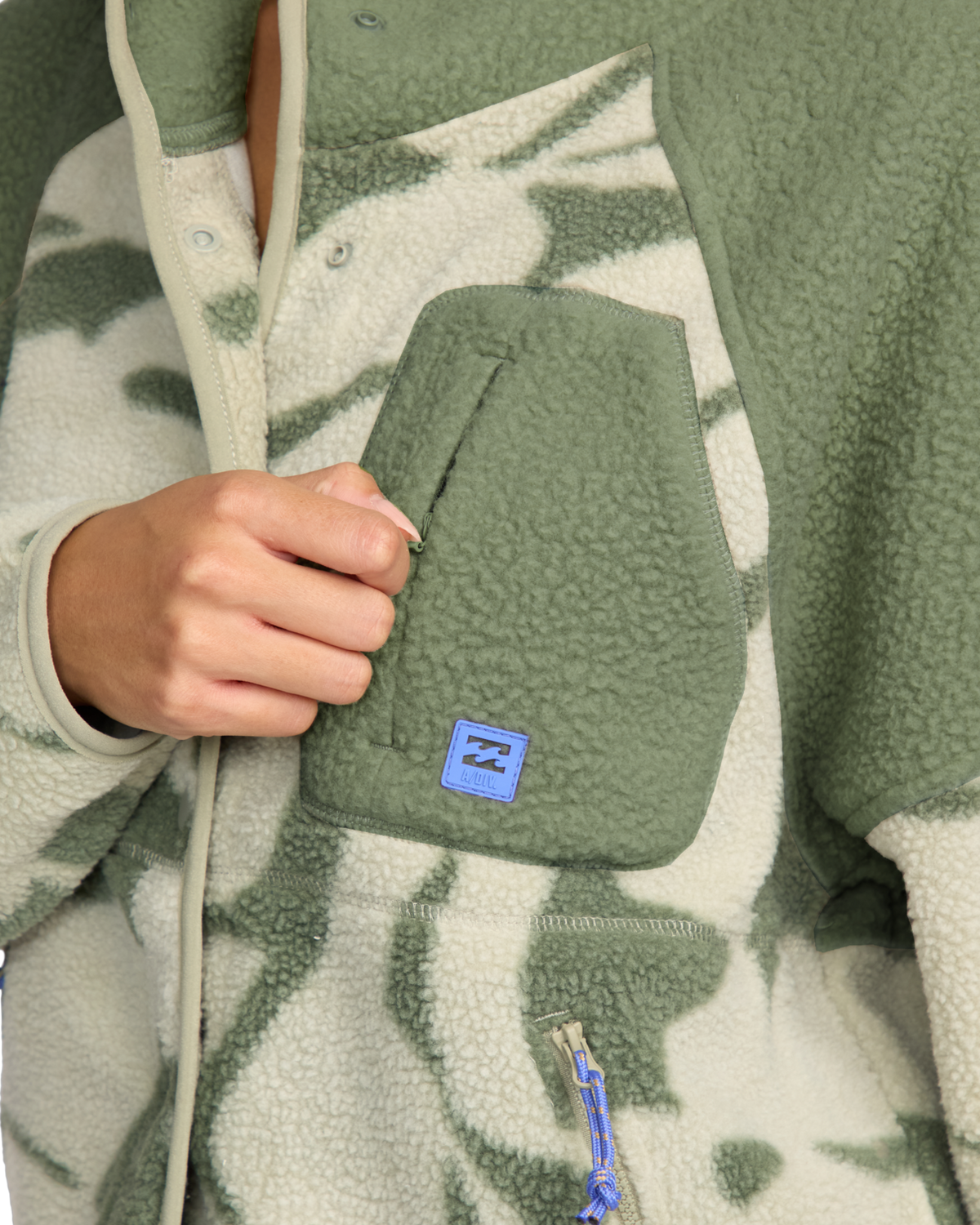 The Billabong Womens Adventure Division Popoyo Snap Fleece Jacket in Seagrass