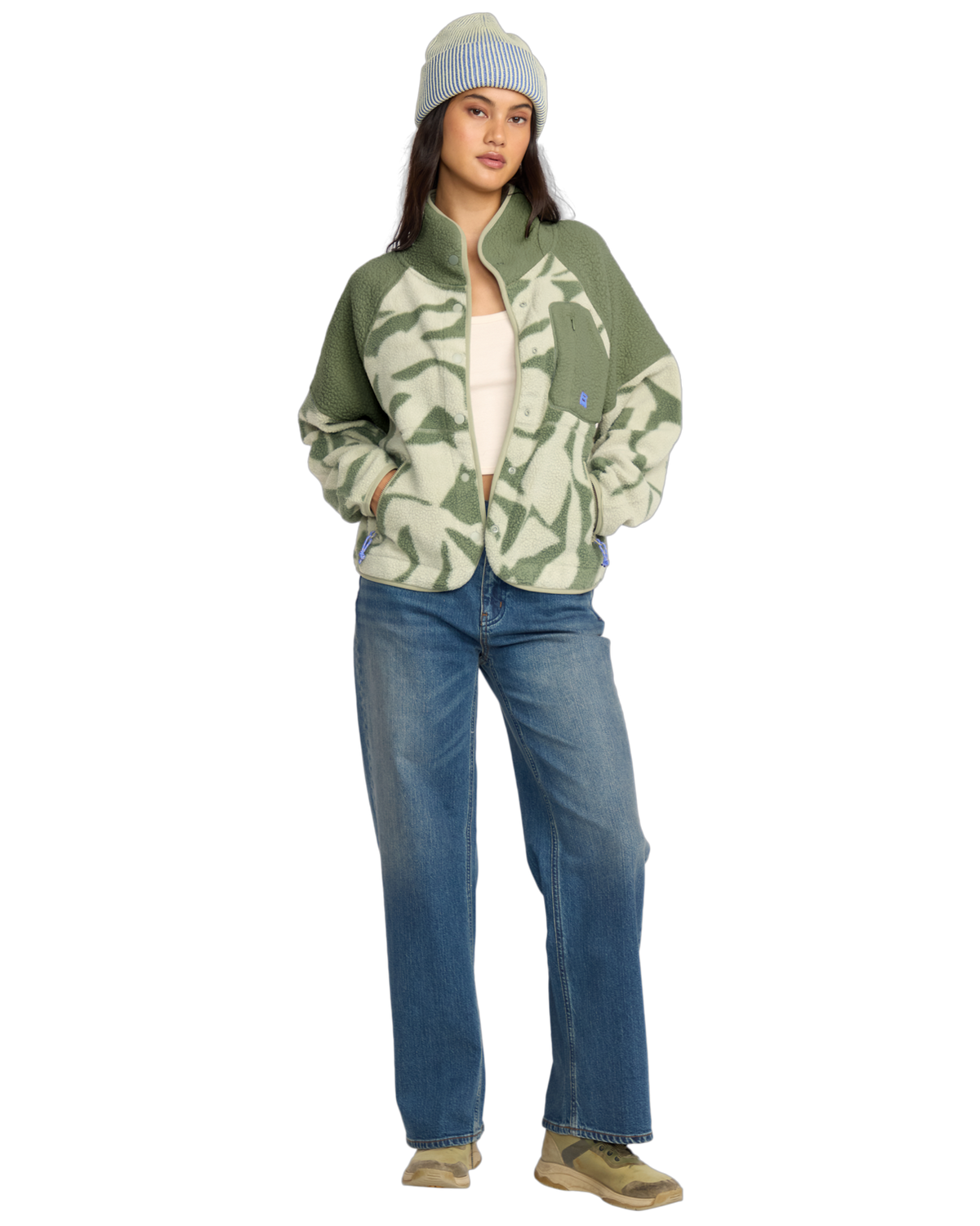 The Billabong Womens Adventure Division Popoyo Snap Fleece Jacket in Seagrass