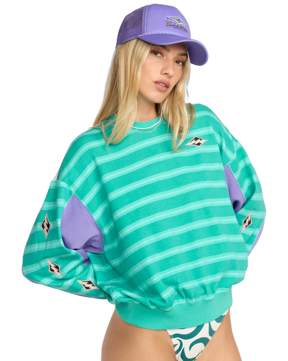 The Billabong Womens Party Block Kendal Sweatshirt in Aqua Haze