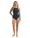 Salty Dayz Natural Front Zip Spring Wetsuit in Black Tropical