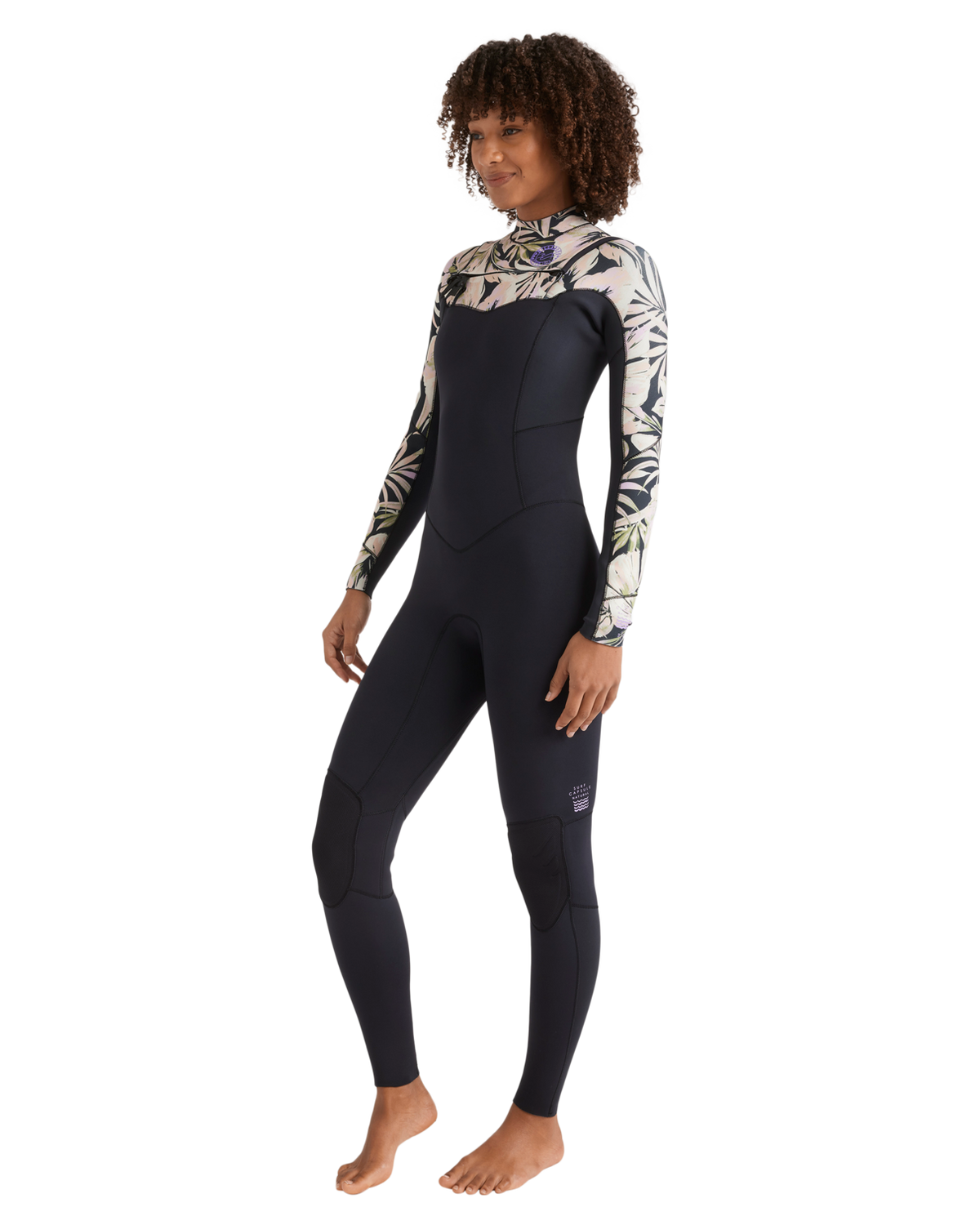 The Billabong Womens Salty Dayz Natural 4/3mm Chest Zip Wetsuit in Black Floral