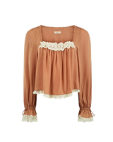 Poison Peach Lace Puff Sleeve Top in Rose