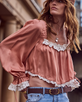 The Spell Womens Poison Peach Lace Puff Sleeve Top in Rose