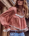 The Spell Womens Poison Peach Lace Puff Sleeve Top in Rose