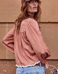 The Spell Womens Poison Peach Lace Puff Sleeve Top in Rose