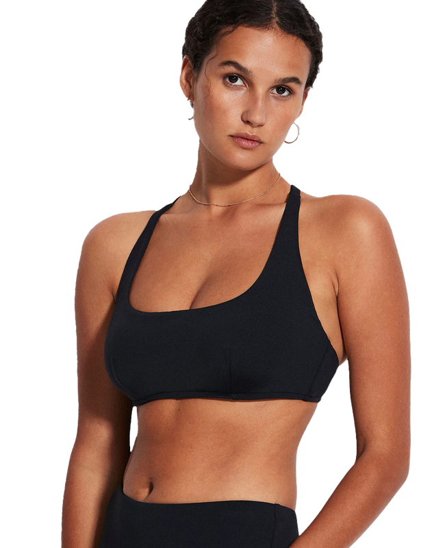 The Seafolly Womens Collective DD Scoop Neck Halter Bikini Top in Black