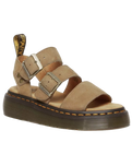 The Dr Martens Womens Gryphon Tumbled Nubuck Leather Platform Sandals in Savannah Tan